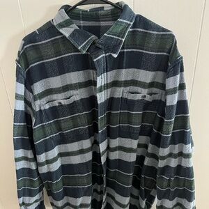 Green and Blue Casual Button Down Shirt with Plaid Design